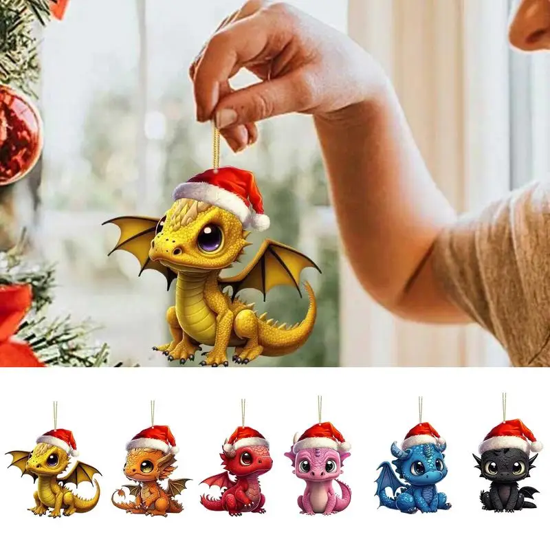 

Christmas Dinosaur Pendant 2D Acrylic Cartoon Dinosaur Ornament Christmas Tree Decoration Colorful Ornament for Christmas