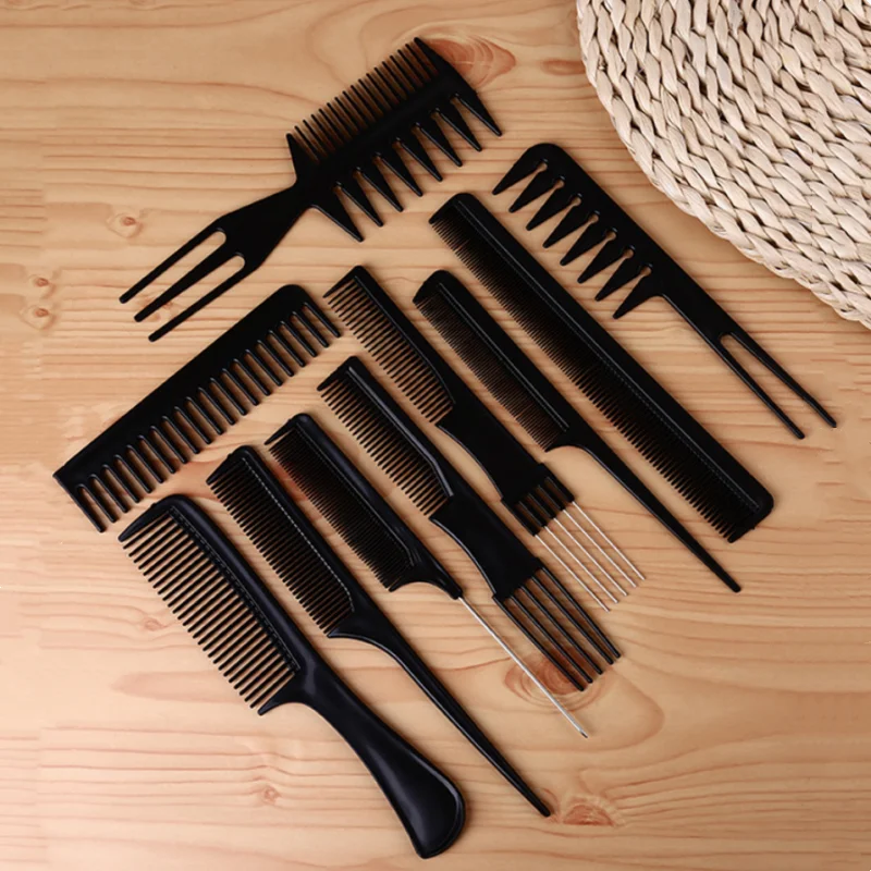 

10pcs/lot Black Makeup Comb Set Styling Hairdressing Combs In 10 Designs Barber Training Tail Comb Salon Studio HairCut Comb New