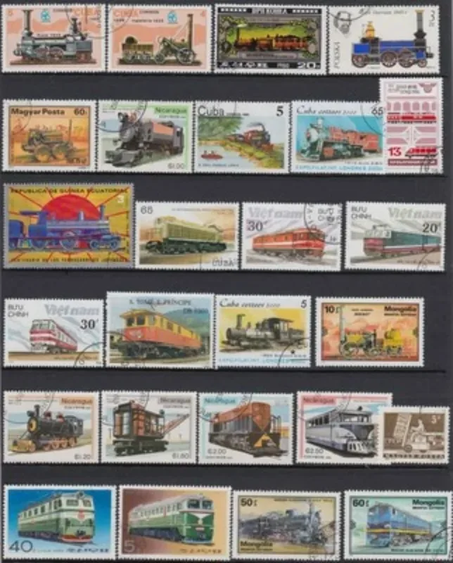 

250 PCS Topic Steam Trains from Word, No Repeat, Used with Post Mark, Stamp Collection