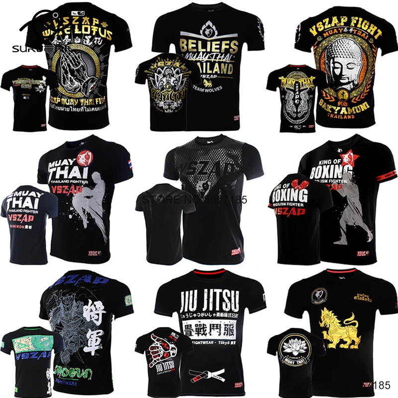 

Muay Thai Boxing T-Shirt Black Men's Cotton MMA Shirts Gym Martial Arts Combat Kickboxing Fighting Training Tee BJJ Rashguard