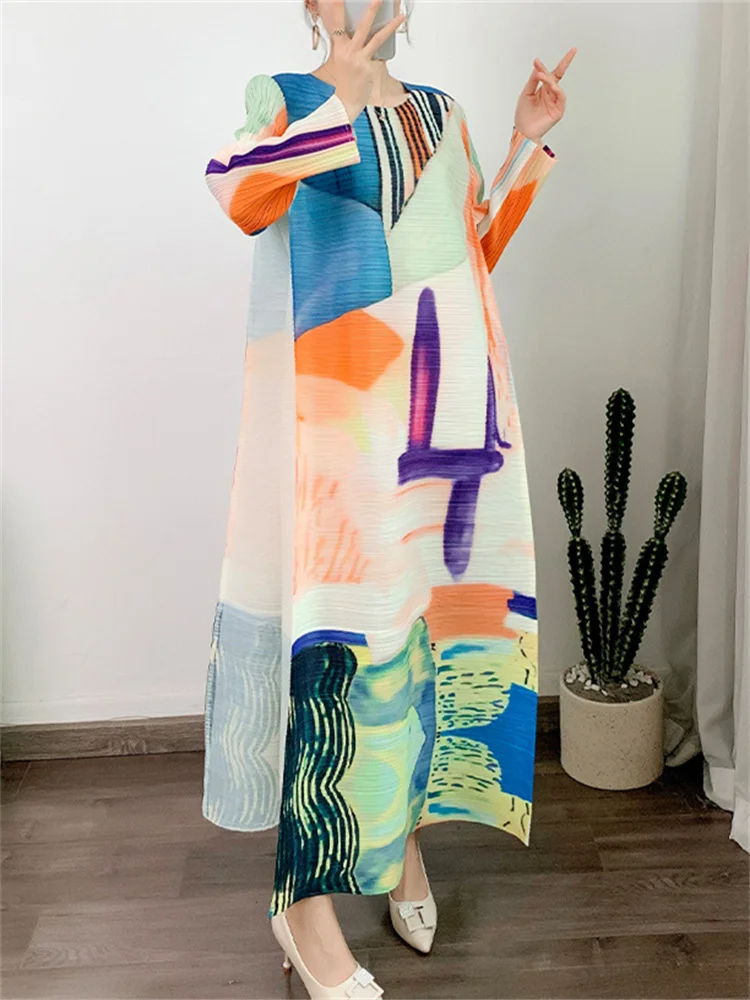 

Miyake Pleated Dress Women's Spring/Summer 2023 New Fashion Accordion Print Pressed Pleated Loose And Thin Bottom Long Dressees