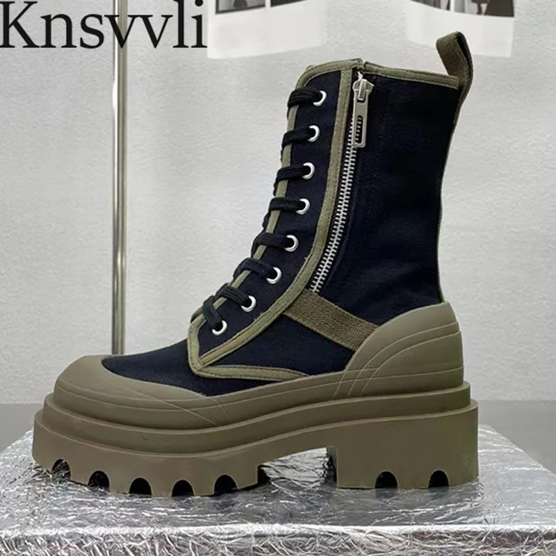 Thick Sole Motorcycle Boots Women Canvas Shoes Round Toe Lace Up Mid Calf Boots Ladies Zipper Decoration Flat Short Boots Woman
Thick Sole Motorcycle Boots Women Canvas Shoes Round Toe Lace Up Mid Calf Boots Ladies Zipper Decoration Flat Short Boots Woman