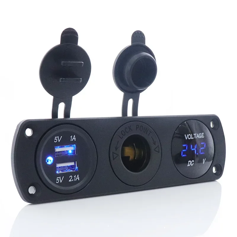 

3 in 1 Panel 12V 3.1A Dual USB Car Charger LED Voltmeter Cigarette Lighter Power Outlet Socket Adapter DIY Kit for Marine Truck