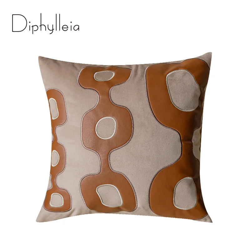 

Diphylleia Morocco African Tribal Totem Decorative Cushion Cover Geometry Leather Applique Stitching Throw Pillow Case For Sofa