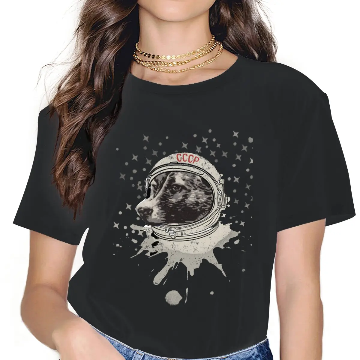 

Traveler Cccp Female Shirts Laika Flying To The Sky Large Vintage Women Clothing Harajuku Casual Feminine Blusas