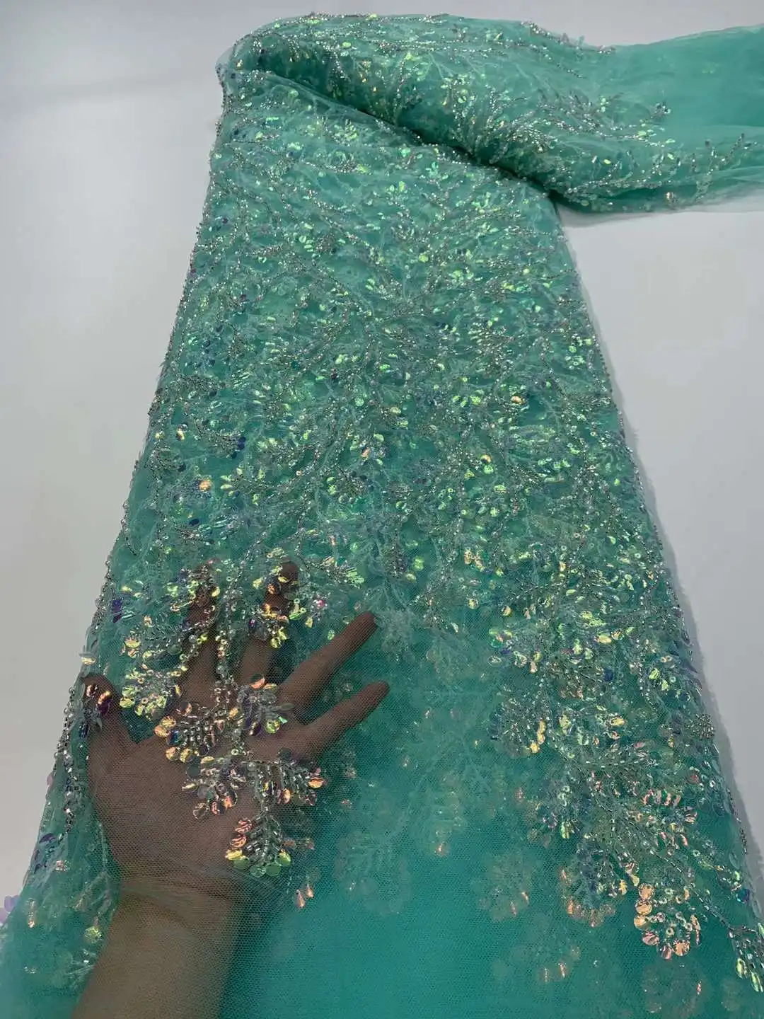 Shinny Good Looking Seagreen Embroidered Nigerian Lace Fabric 24JRB-11504 French Material for Lady Fashion Show or Party Dress
Shinny Good Looking Seagreen Embroidered Nigerian Lace Fabric 24JRB-11504 French Material for Lady Fashion Show or Party Dress