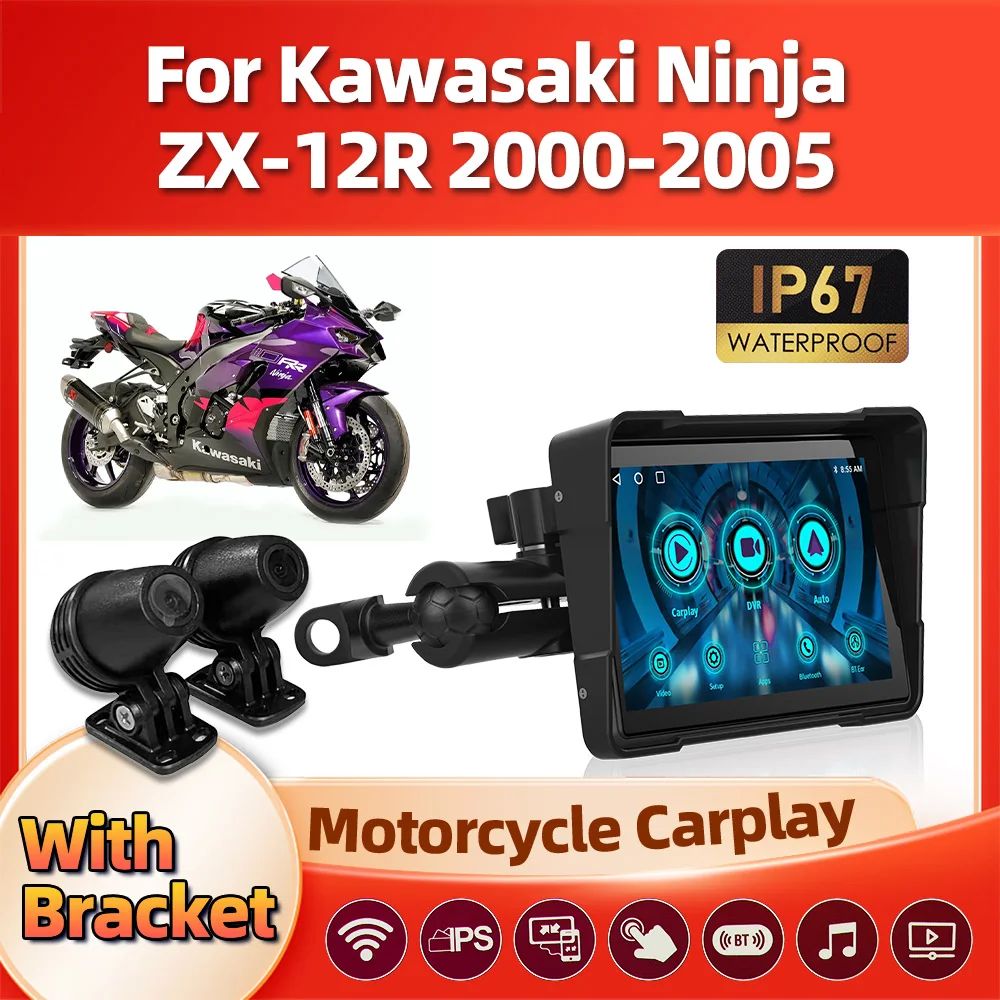 

5Inch Motorcycle Wireless Carplay IP67 Waterproof Navigation GPS Touch Screen For Kawasaki Ninja ZX-12R 2000-2002 2003 2004 2005