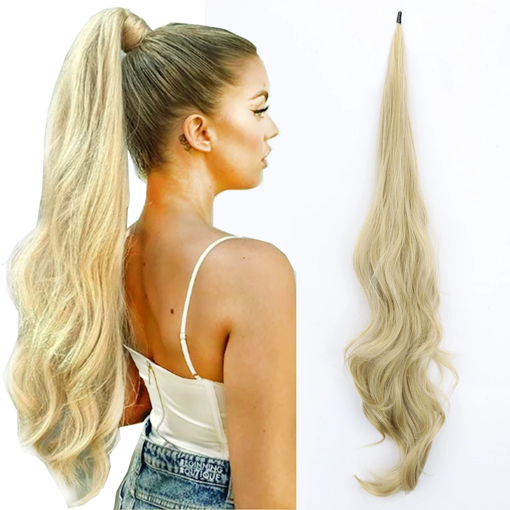 

Flexible Wrap Around Ponytail Extensions Long Wavy Blonde Synthetic Pony Tail Hairpieces For Women Cosplay Daily Hair