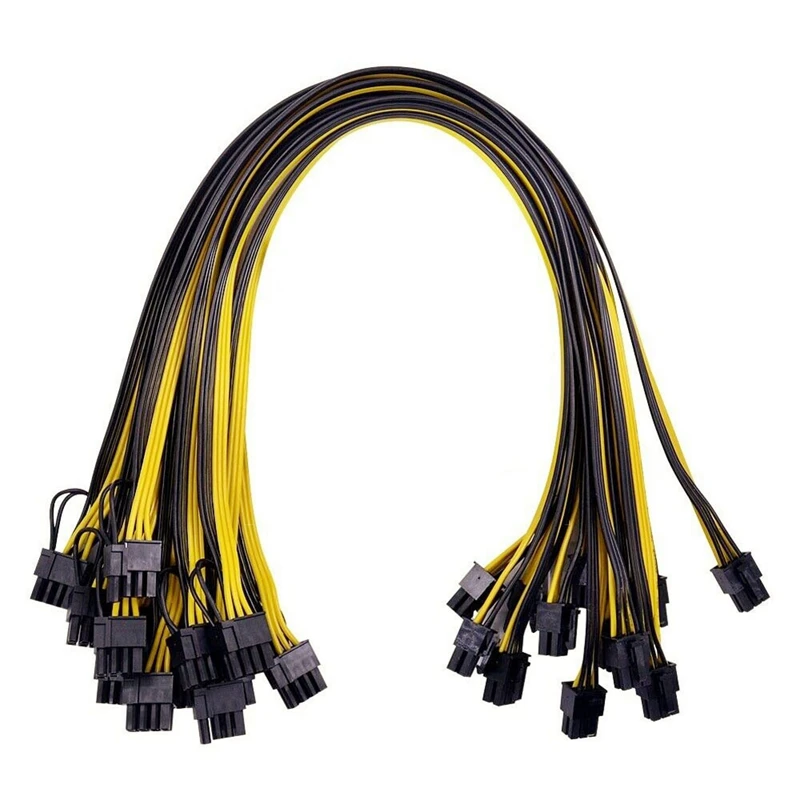 

Силовой кабель для графической видеокарты BTC, Ethereum, майнера, 12 шт., 60 см, 18AWG GPU PCIE, 6 контактов «папа»-8 контактов (6 + 2) «папа»
