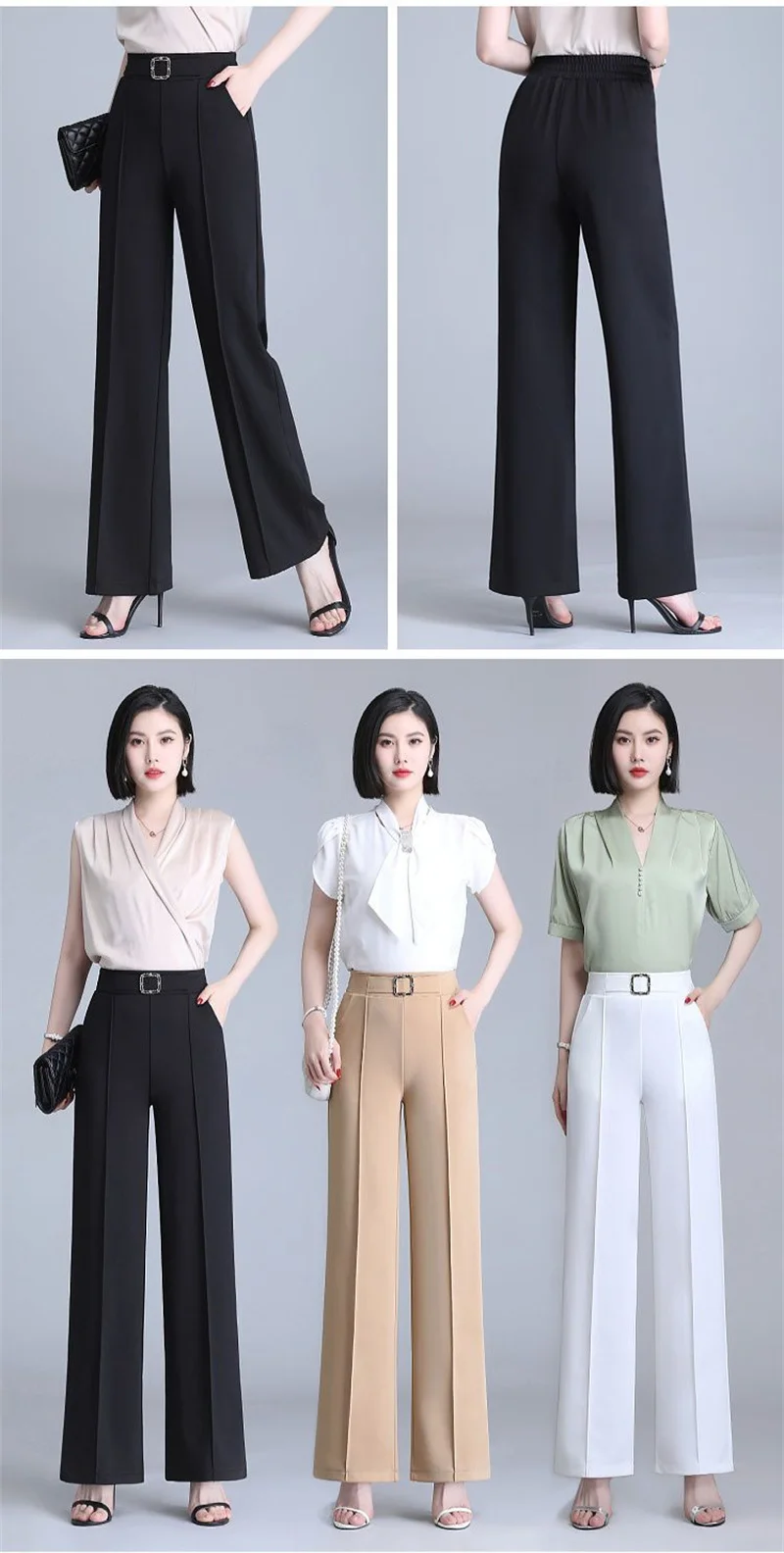 Spring Summer Straight Trousers Women Casual Pants Streetwear Elastic Waist Wide-leg Pants Comfy White Black Suit Pants 2 Length 30 S8d0f672d5a154af1afd295d2631fbd56E