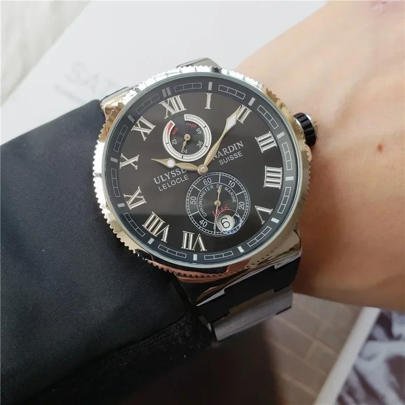 

Unique Black Men's Luxury Automatic Mechanical Marine Watch - Kinetic Energy Reserve Display, Ulysse Nardin Wristwatch, Ideal Gi