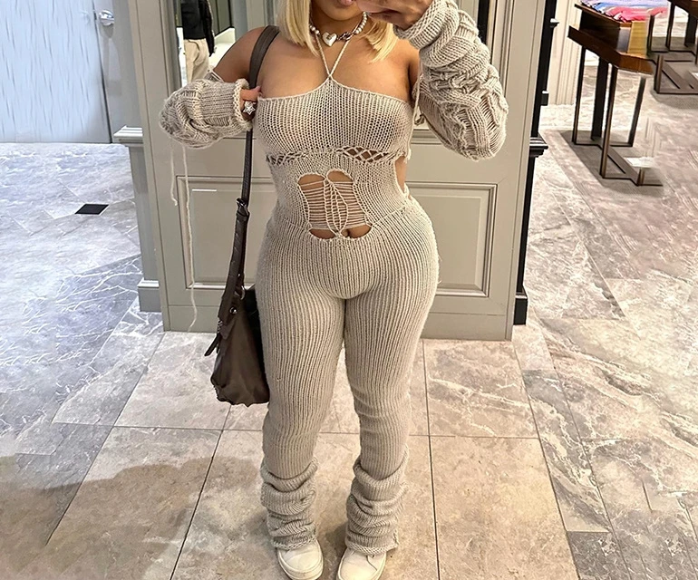 Sexy Hollowed Out Jumpsuit for Woman Woolen Sleeve Neck Tied Pile up Pants 2023 Autumn and Winter New Solid Color Long Jumpsuit
Sexy Hollowed Out Jumpsuit for Woman Woolen Sleeve Neck Tied Pile up Pants 2023 Autumn and Winter New Solid Color Long Jumpsuit