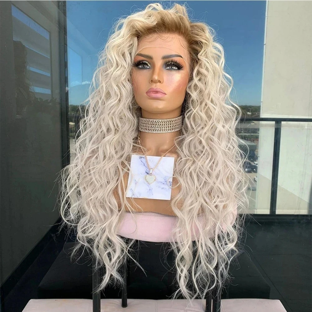 

Zxbmalwigs Ombre Ash Blonde Preplucked 180Density Glueless Loose Curly Lace Front Wig For Black Women BabyHair Daily Cosplay
