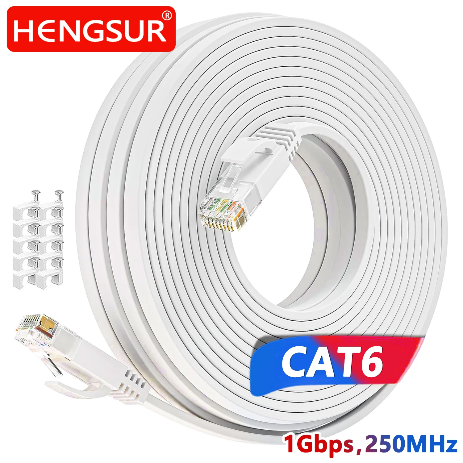 

HENGSUR Ethernet Cable Cat6 Flat UTP Rj45 Internet Network Cable 5m 10m 15m 30m Lan Cord for Laptop Router Patch Cord Cat 6