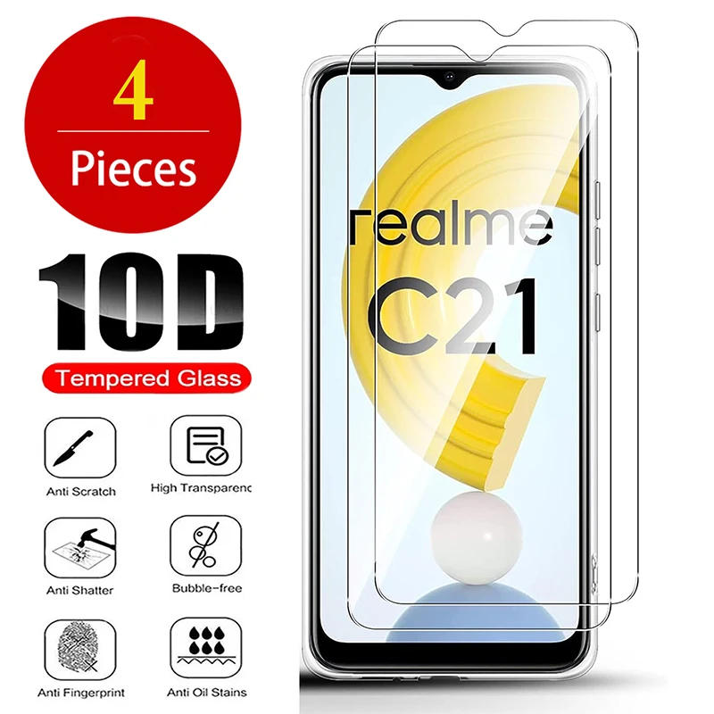 

4Pcs Full Cover Tempered Glass For Realme C21 C35 C25Y C21Y C20A C15 C20 C25S C33 C30 C11 2021 Screen Protector Protective Glass