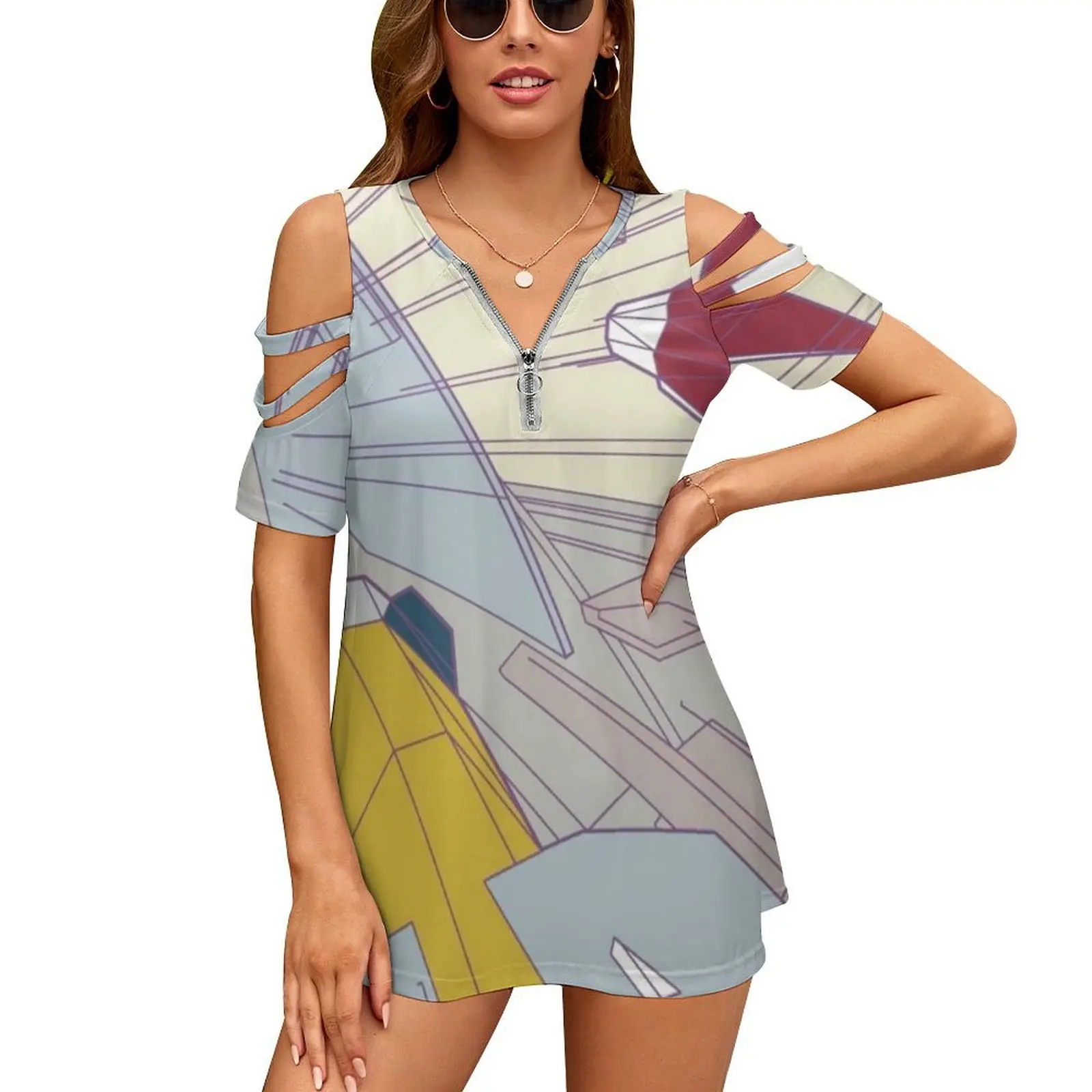 

Wipeout 3 Concept Женская художественная футболка Новая модная печать на молнии с V-образным вырезом