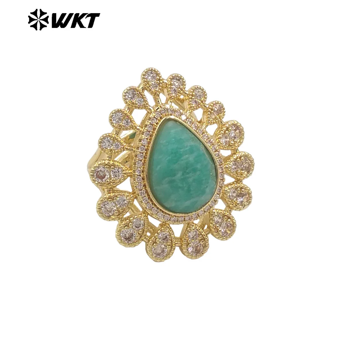 

WT-MR029 Special Waterdrop Shape Colorful Gemstone With 18k Zircon Paved Ring Classic Cocktail Party Decorated