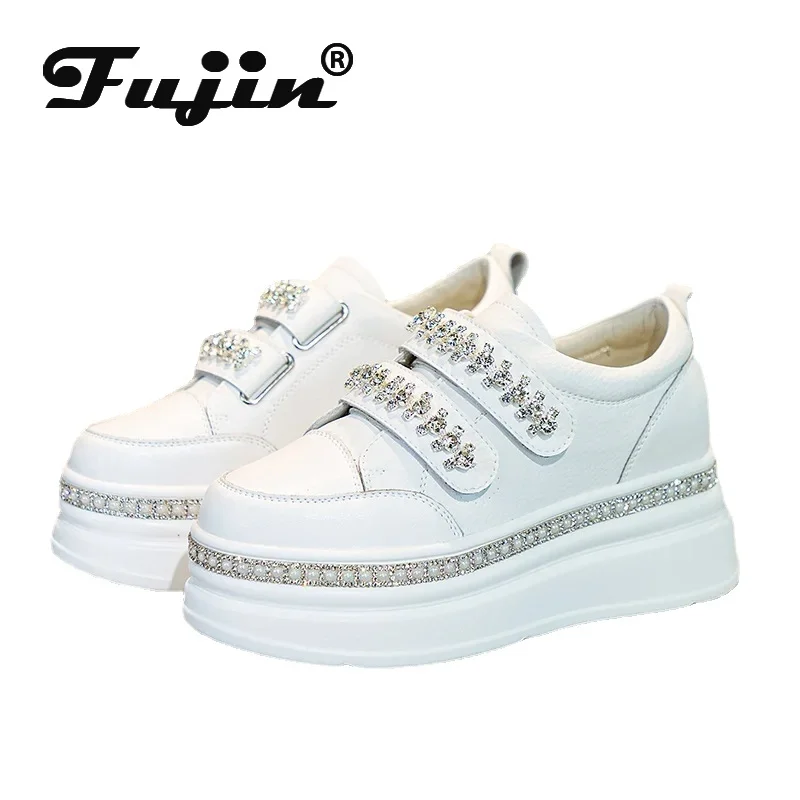 

Fujin 7cm Genuine Leather Bling Women Platform Wedge Summer Vulcanize Chunky Sneakers Leisure Spring Autumn Fashion Hook Shoes