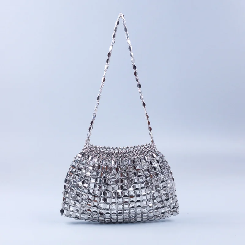 New Handmade Silver Gold Flat Beaded Weaving Large Capacity Dumplings Fashion Trend Women Shoulder Handheld Versatile Bucket Bag
New Handmade Silver Gold Flat Beaded Weaving Large Capacity Dumplings Fashion Trend Women Shoulder Handheld Versatile Bucket Bag