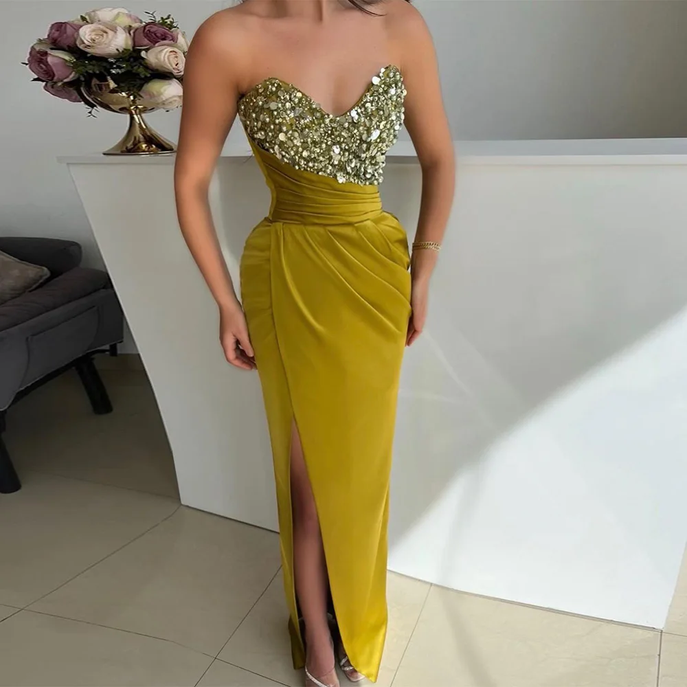 

Luxury Evening Dress Green Sequined Beading V Neck Sexy Gowns for Women 2023 Sleevless Side Slit Sheath/Column Prom Gown