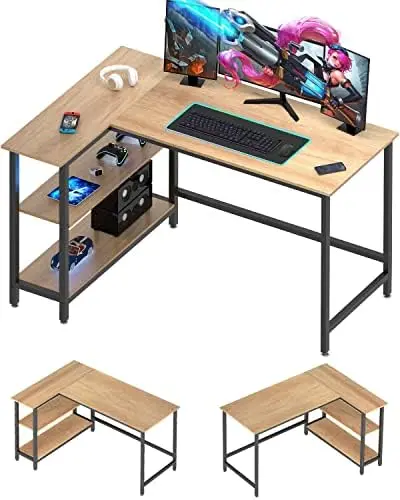 L Shaped Computer Desk - Home Office Desk with Shelf, Gaming Desk Corner Table for Work, Writing and Study, Space-Saving, White.
L Shaped Computer Desk - Home Office Desk with Shelf, Gaming Desk Corner Table for Work, Writing and Study, Space-Saving, White.