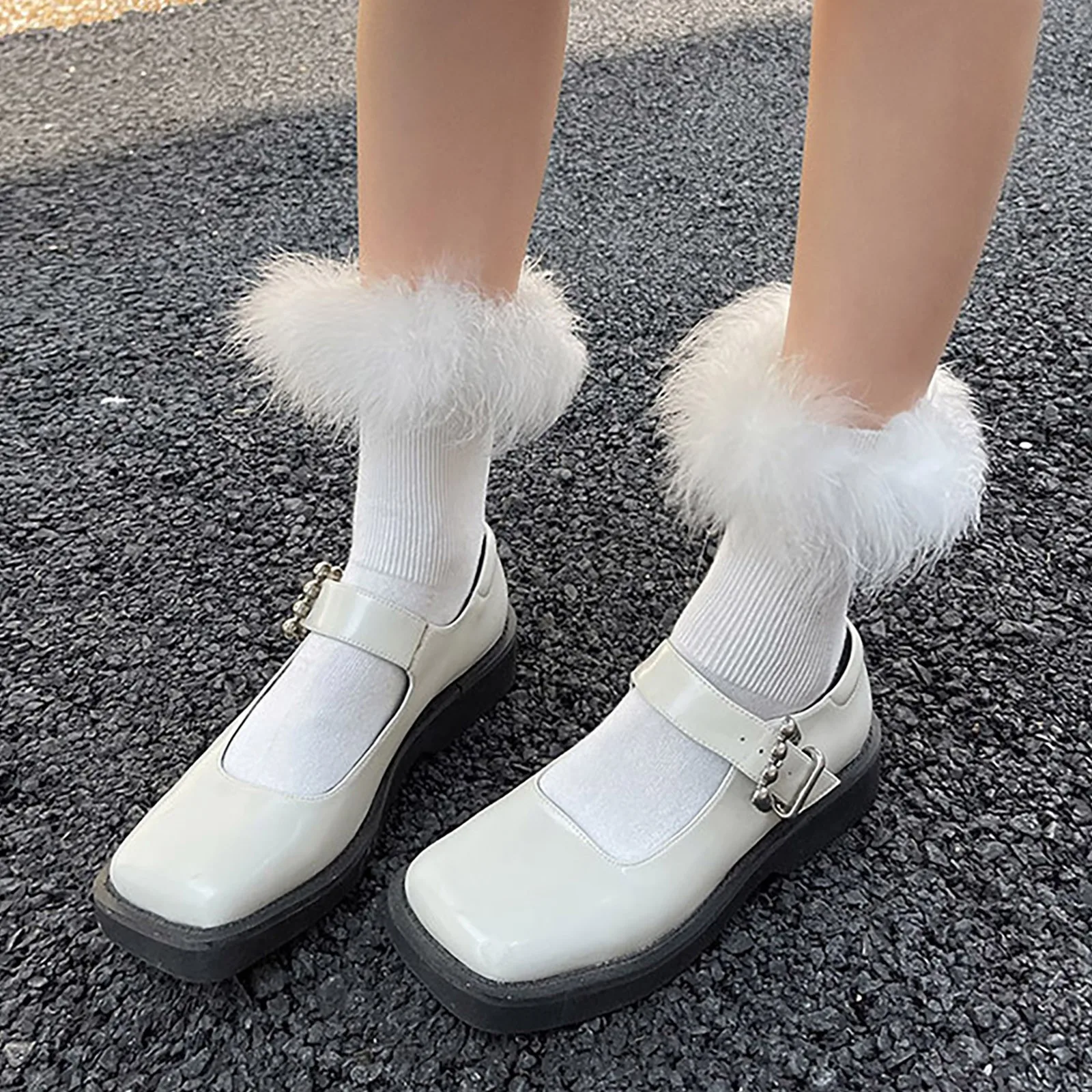

Calf Boots Socks Jk Lolita Feather Boots Socks Japanese Cotton Thermal Cotton Socks Girl Socks Pile Socks Cosplay Accessories