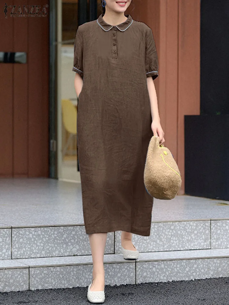 ZANZEA Women Lapel Dress Holiday Cotton Short Sleeve Sundress Casual 2023 Summer Dress Fashion Pocket Belted Straight Midi Robe
ZANZEA Women Lapel Dress Holiday Cotton Short Sleeve Sundress Casual 2023 Summer Dress Fashion Pocket Belted Straight Midi Robe