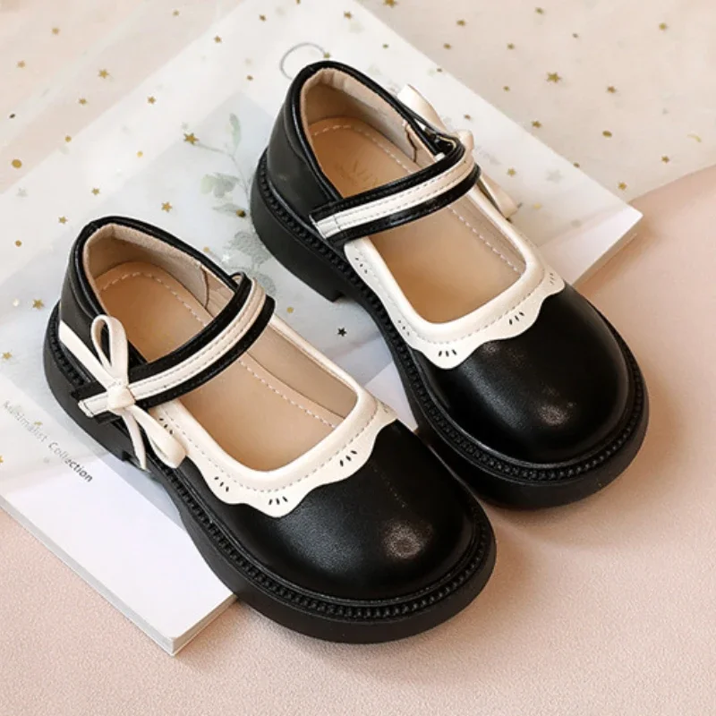 

Fashion Girl School Shoes Patchwork Kid Princess Shoes for Children Shallow Toddler Ruffled Edge Leather Causal Shoes