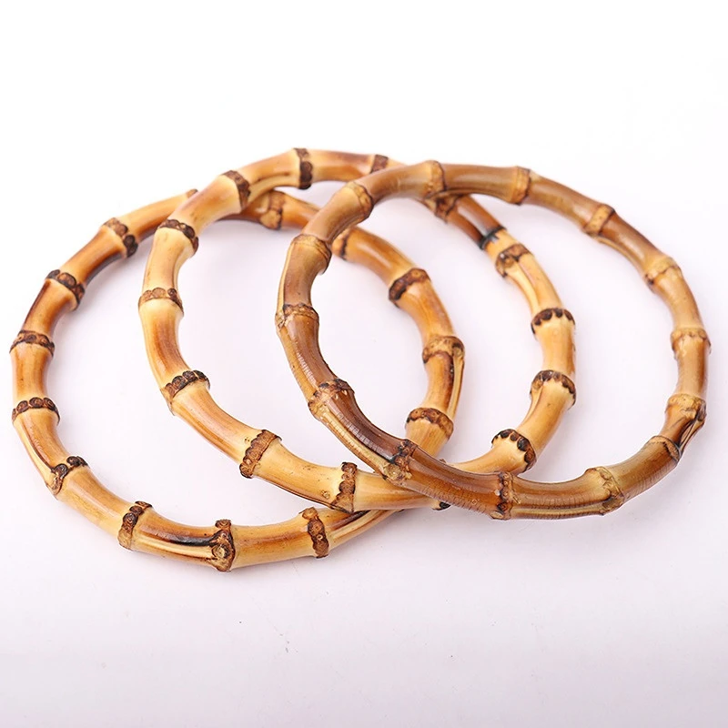 

12/14 Bag Handles O Shape Bamboo Imitation Handle For DIY Lady Purse Handcrafted Handbag With Link Buckle Bags Accessories Part