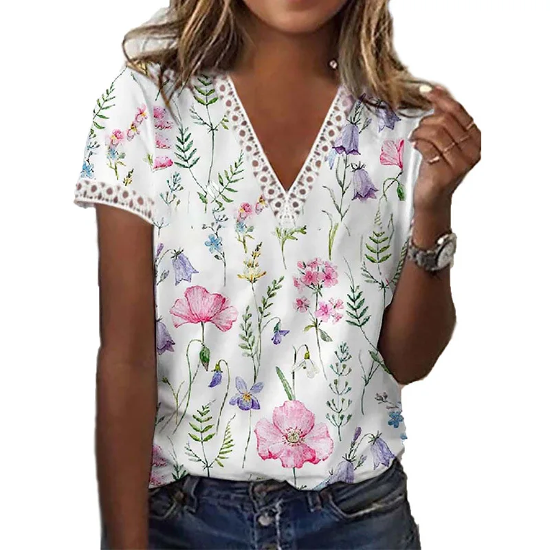 Floral Print Women's T Shirt 2023 New White Clothes Fashion Short Sleeve Tees V Neck Simple Blouse Summer Loose Streetwear Tops
Floral Print Women's T Shirt 2023 New White Clothes Fashion Short Sleeve Tees V Neck Simple Blouse Summer Loose Streetwear Tops