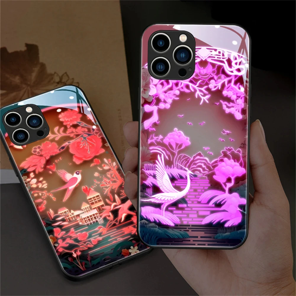 

Pretty Painting LED Call Flash Phone Case For Samsung S23 S22 S21 S20 FE Note 10 20 Plus Ultra A14 A54 A32 Voice Control Shells