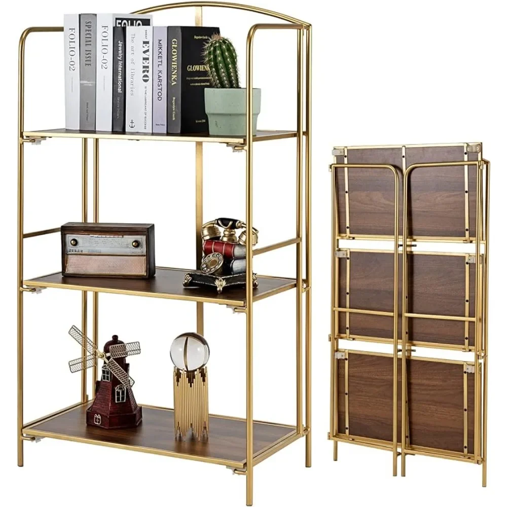 No Assembly Folding Bookshelf,3 Tier Gold Bookshelf, Metal Book Shelf for Storage,Folding Bookcase,12.6" D x 22.44" W x 42.13" H
No Assembly Folding Bookshelf,3 Tier Gold Bookshelf, Metal Book Shelf for Storage,Folding Bookcase,12.6" D x 22.44" W x 42.13" H