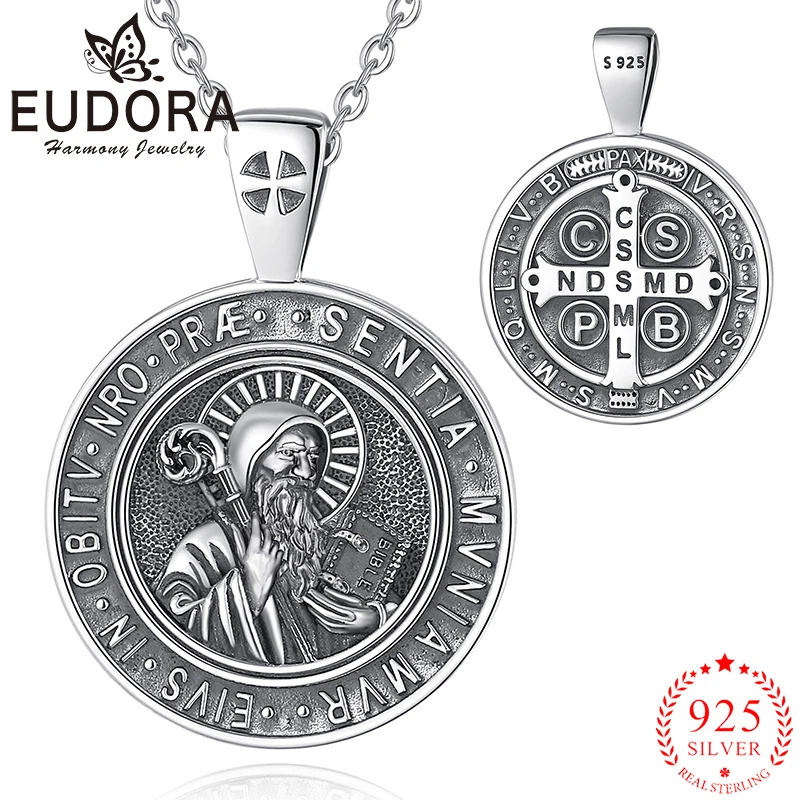 Eudora 925 Sterling Silver Saint Benedict Necklace Cross Medal Amulet Pendant Religious Personality Jewelry Gift for Men Women
Eudora 925 Sterling Silver Saint Benedict Necklace Cross Medal Amulet Pendant Religious Personality Jewelry Gift for Men Women