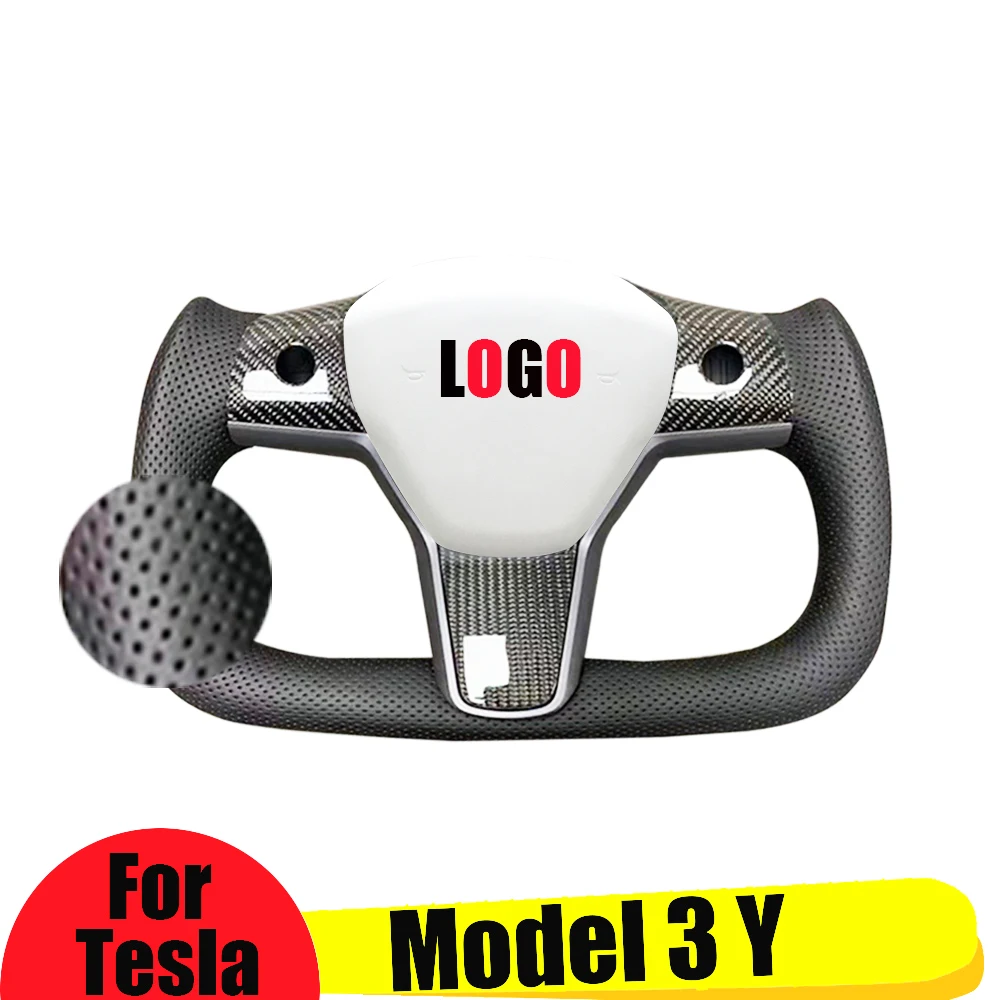 

Nappa Leather Yoke Handle 350mm Carbon Custom Steering Wheel Model 3 2022 With Heating For Tesla Model Y 2023 Accessories YOKE