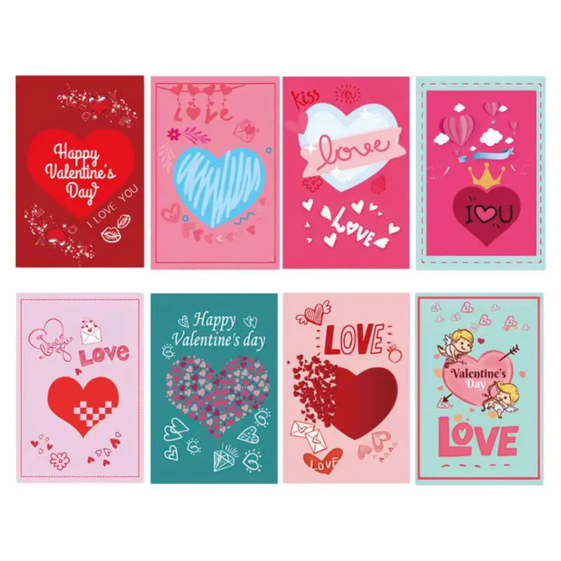 

8PCS Valentine's Day Cards Set Hearts Greeting Cards Happy Valentines Gift Card For Couples Wife Husband Valentines Day Gift