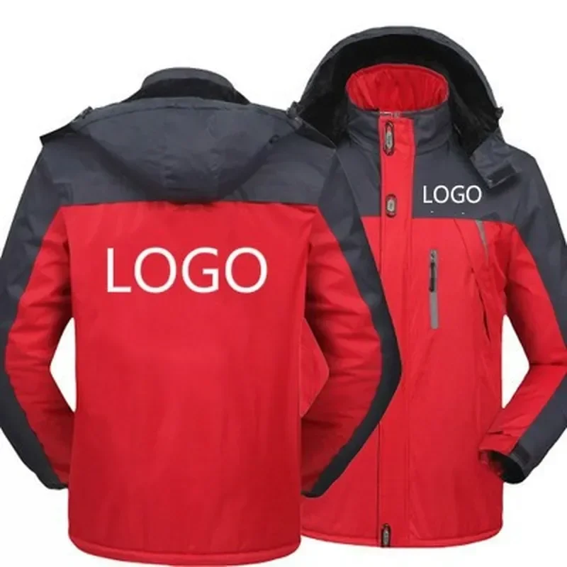 

2023 Winter Jacket Men Custom Logo Thick Velvet Warm Coat Male Windproof Hooded Outwear Casual Mountaineering Overcoat C