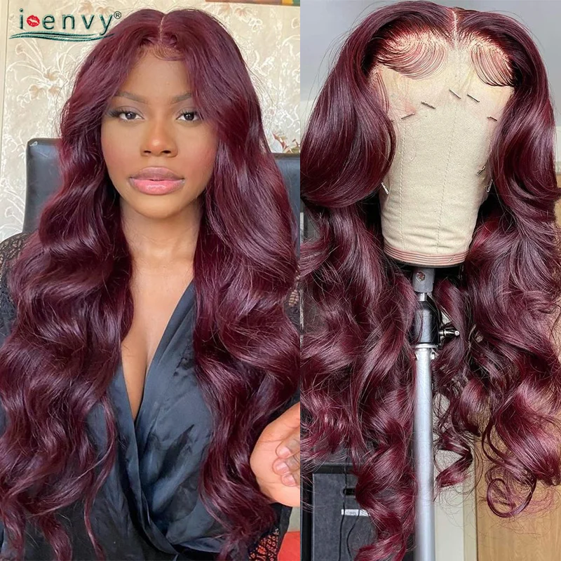 

99J Burgundy Colored 13X6 Hd Lace Frontal Wig Body Wave Curly Human Hair Wig Brazilian Hot Red 13X4 Lace Front Wigs Pre Plucked