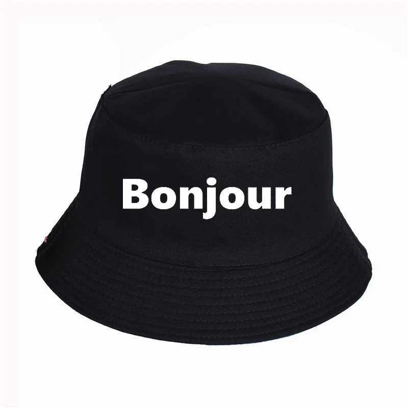 

France Bonjour Bucket cap Woman Man Daily Cool Cotton Panama Hat Unisex Casual Fisherman Caps Lady Beach Sun Visor Hats