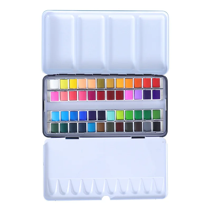 

36/48 Color Solid Color Gouache Paint Beginner Watercolor Paint Set Black Iron Box Children's Sketch Comic Pearlescent Color