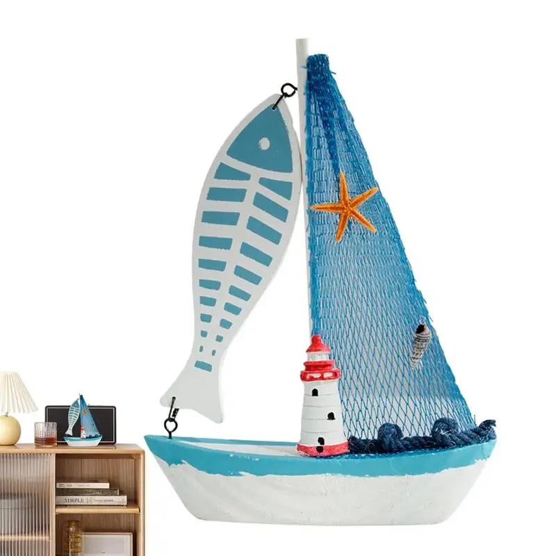 

Wooden Boat Sail Boat Collectible Figurines 16X22cm Handmade Wooden Boat Decor Nautical Pieces Cute Beach Style Sail Boat