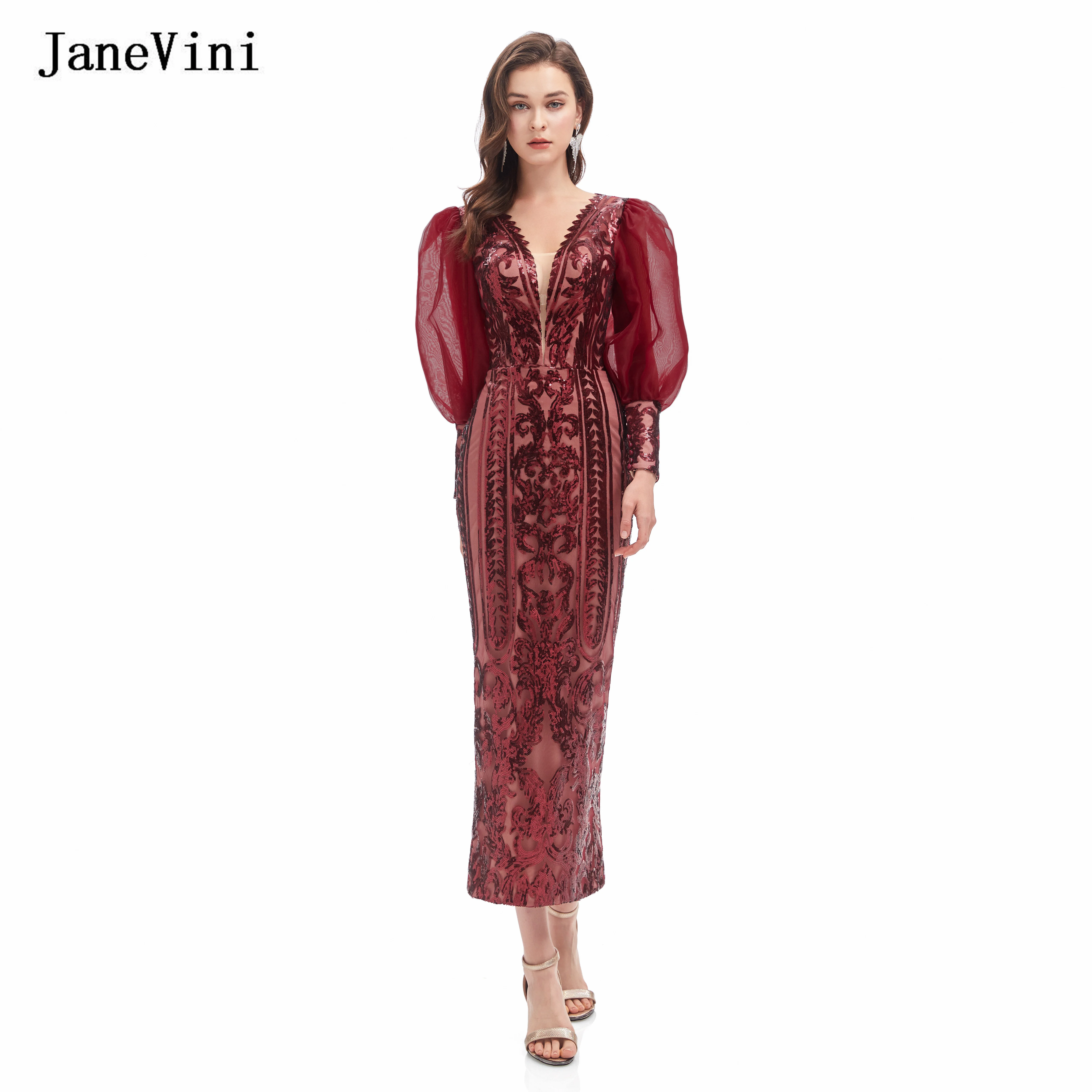 JaneVini Luxury Dubai Mermaid Evening Dresses Puff Sleevs V Neck Sparkly Sequined Burgundy Prom Dress Arabic Formal Party Gowns
JaneVini Luxury Dubai Mermaid Evening Dresses Puff Sleevs V Neck Sparkly Sequined Burgundy Prom Dress Arabic Formal Party Gowns