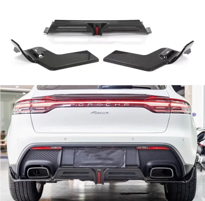 

For Porsche Macan 2022 2023 2024 Real Forged Carbon Fiber Rear Bumper Trunk Lip Diffuser Spoiler Cover With LED Lamp