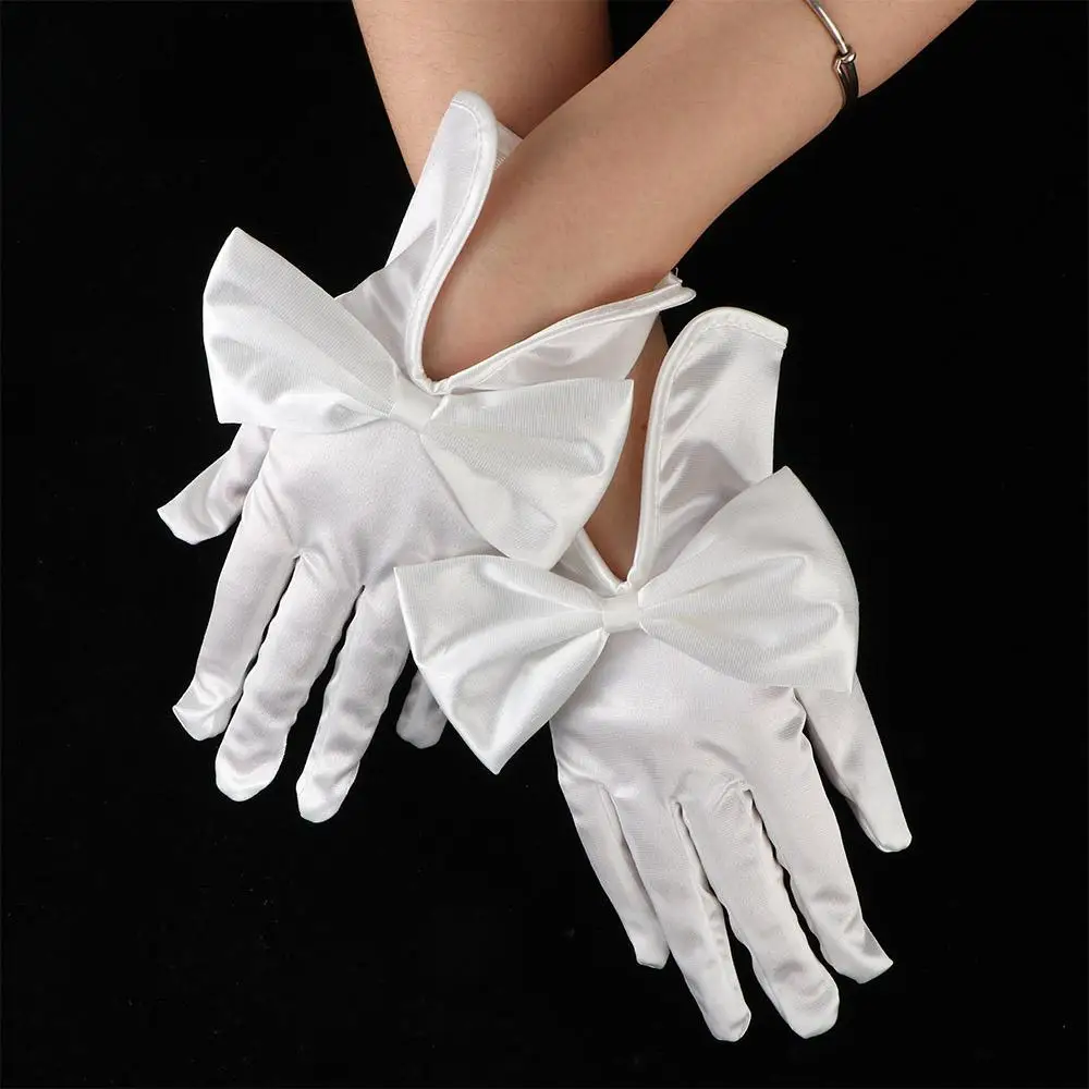 

Элегантные ретро женские короткие дизайнерские перчатки с закрытыми пальцами для выпускного вечера Lvory, перчатки с бантом, свадебные аксессуары, атласные варежки