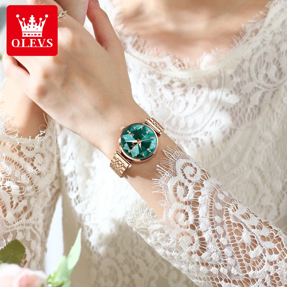 OLEVS-Montre à quartz en diamant étanche pour femme, montre élégante en or rose, ensemble de bracelets, marque de luxe, mode, 5536 2