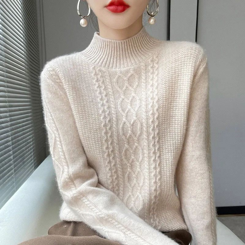 

Толстые зимние свитера для женщин 2023 базовые пуловеры Теплые вязаные топы женская серая водолазка оверсайз белый осенний свитер