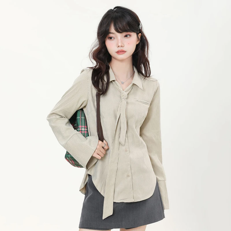 Gidyq Korean Women Striped Shirts Fashion Tie Y2K Female Long Sleeve Tops Elegant Casual Student All Match Shirt Spring New
Gidyq Korean Women Striped Shirts Fashion Tie Y2K Female Long Sleeve Tops Elegant Casual Student All Match Shirt Spring New