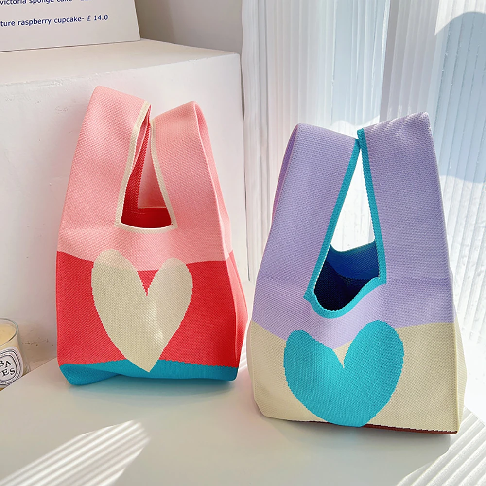 Handmade Knit Handbag Women Mini Knot Wrist-bag Female Casual Color Wide Stripe Plaid Tote Bag Student Reusable Shopping Bag 
Handmade Knit Handbag Women Mini Knot Wrist-bag Female Casual Color Wide Stripe Plaid Tote Bag Student Reusable Shopping Bag