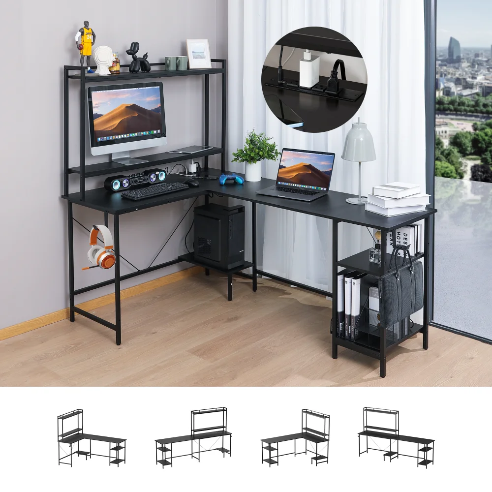 L-Shaped Computer Desk Study Reading Writing Desk Table Book Shelf Modern Corner Desk Table with Outlets USB Ports Black
L-Shaped Computer Desk Study Reading Writing Desk Table Book Shelf Modern Corner Desk Table with Outlets USB Ports Black