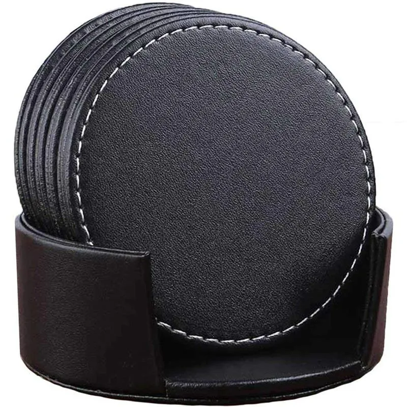 

Kitchen Accessories Pu Leather Cup Holder Pad Practical Black Table Mat Barware Placemat Coasters Beer Drink Coaster 6 Pcs/set