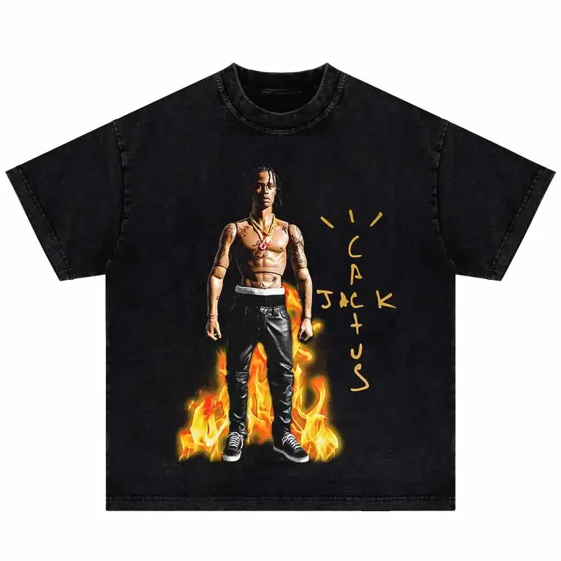 

Футболка мужская оверсайз в стиле хип-хоп, хлопковая рубашка в стиле панк/готика, свободная уличная одежда с портретным графическим принтом, топ в стиле Харадзюку, 2024
